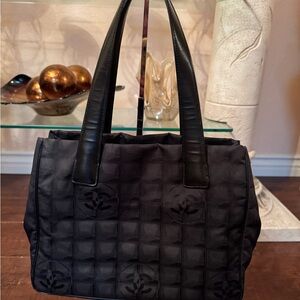 Vintage Chanel Canvas/Leather Monogram Black Tote Bag